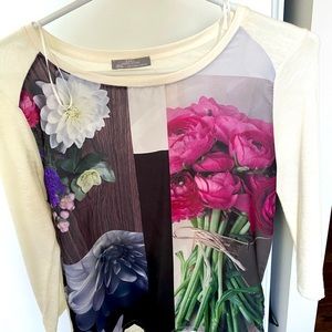 Zara blouse, white with flowers on the front, size S